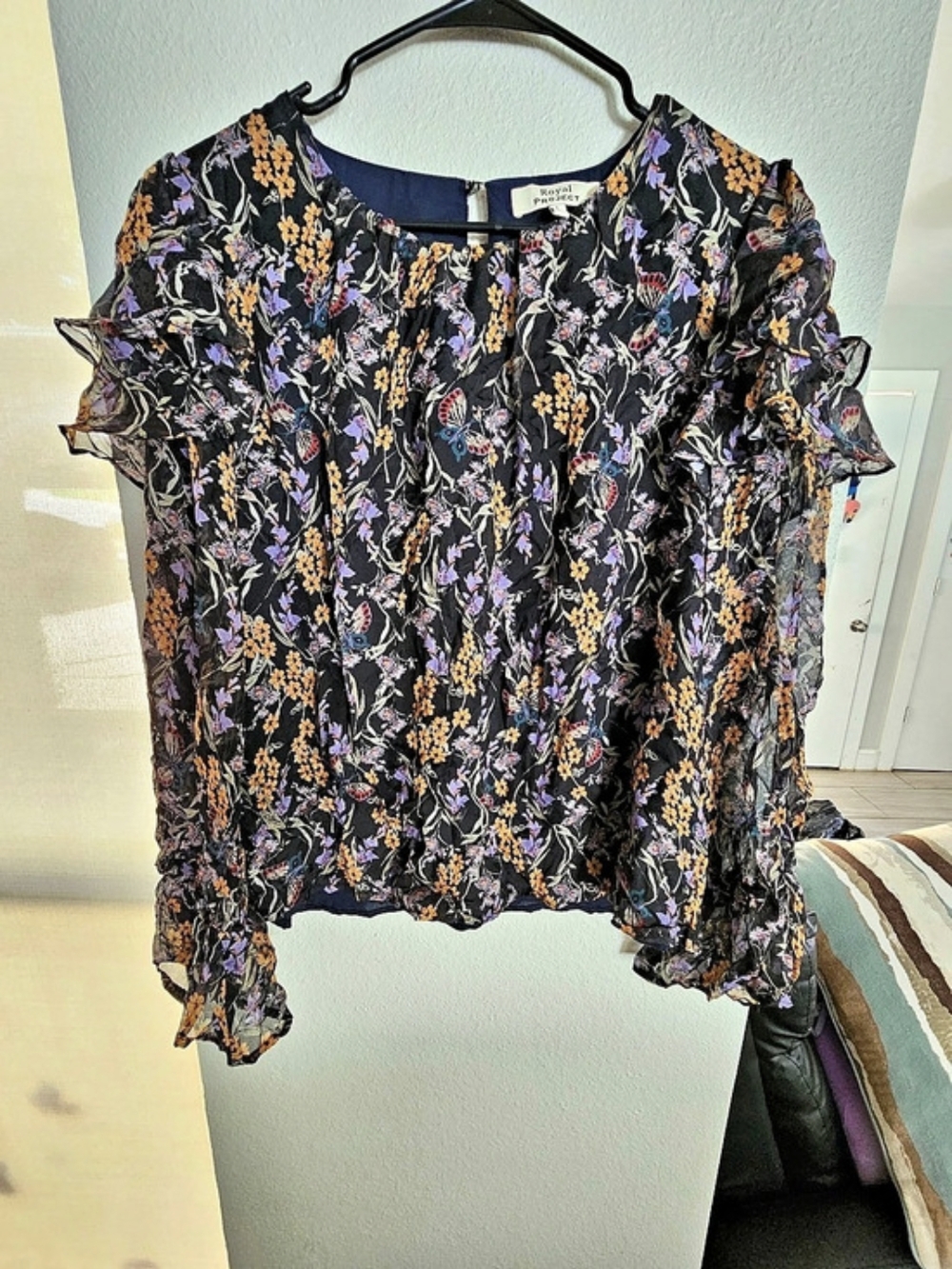 Royal Project Floral Blouse in Black & Purple Large Like New